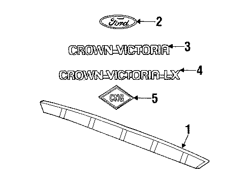 1995 Ford Crown Victoria Exterior Trim - Trunk Diagram