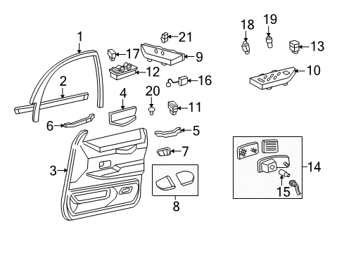 2003 Mercury Grand Marquis Interior Trim - Front Door Diagram