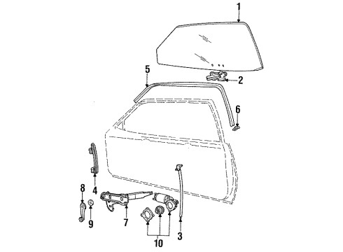 1988 Ford Mustang Glass - Door Diagram