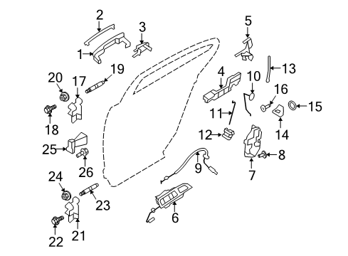 2013 Lincoln MKS Rear Door - Lock & Hardware Diagram