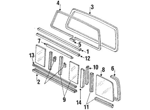 1989 Ford F-250 Glass & Hardware - Back Glass Diagram