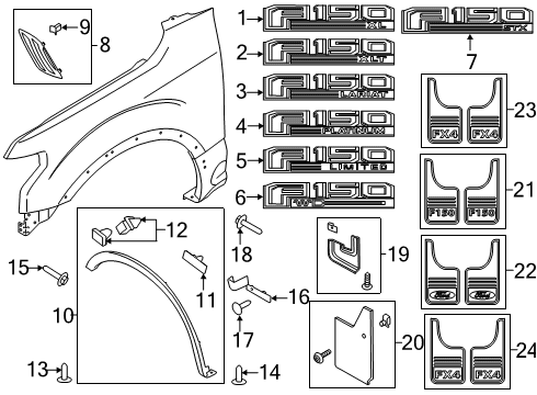 2019 Ford F-150 Kit - Mudflap Diagram for CL3Z-16A550-U