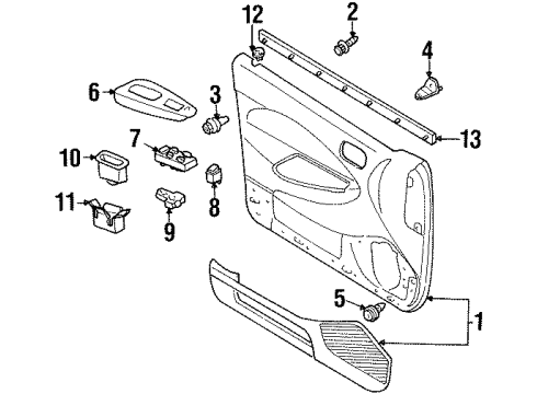 1997 Mercury Tracer Door Trim Panel Fastener Diagram for F7CZ-54237A02-AA