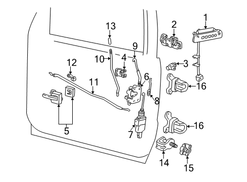 2001 Ford Explorer Sport Trac Front Door - Lock & Hardware Diagram