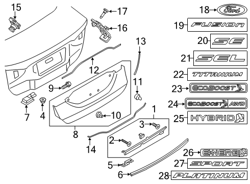 2020 Ford SSV Plug-In Hybrid Exterior Trim - Trunk Diagram