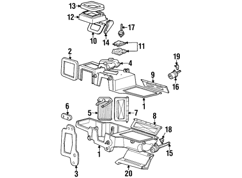 2000 Mercury Mountaineer A/C Evaporator & Heater Components Diagram