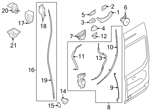 2024 Ford E-Transit Back Door - Lock & Hardware Diagram