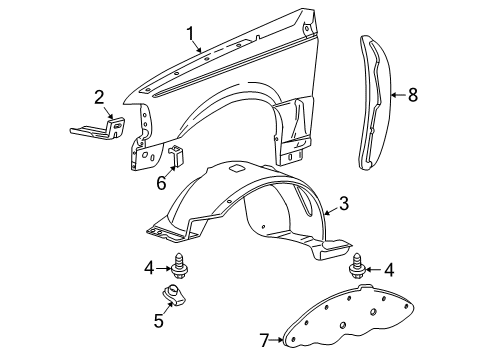 2007 Ford Ranger Fender, Front Passenger Side Diagram for 6L5Z-16005-BA