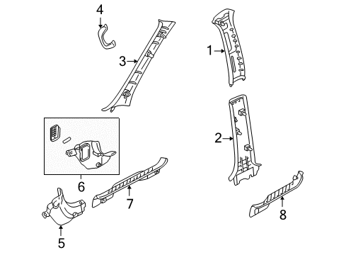 2006 Mercury Mariner Center Pillar Trim, Upper Inner Driver Side Diagram for 5L8Z-7824347-AAD
