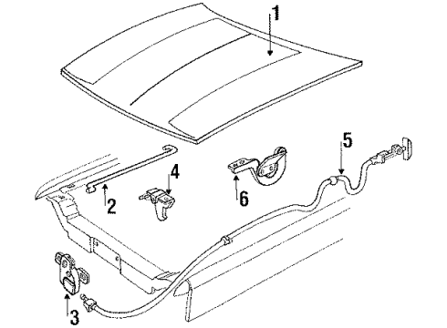 1990 Mercury Topaz Hood & Components Diagram