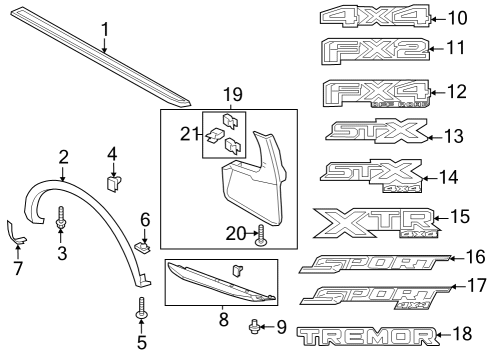 2019 Ford Ranger Exterior Trim - Pick Up Box Diagram