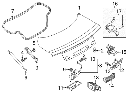 2017 Ford Mustang Trunk Lid & Components Diagram