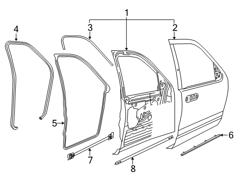 2006 Mercury Mountaineer Door Weatherstrip, Front Outer Driver Side Diagram for 8L2Z-7820531-A