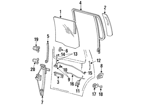 1994 Ford Explorer Rear Door - Lock & Hardware Diagram