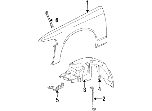 1994 Mercury Grand Marquis Fender, Front Driver Side Diagram for 7W7Z-16006-A