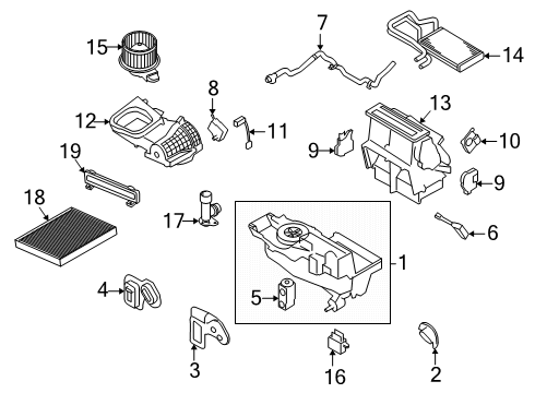 2019 Lincoln MKT A/C Evaporator & Heater Components Diagram