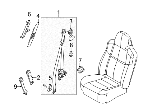2009 Ford F-350 Super Duty Front Seat Belts Diagram 3 - Thumbnail