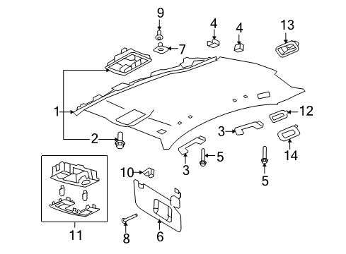 2013 Lincoln MKS Interior Trim - Roof Diagram