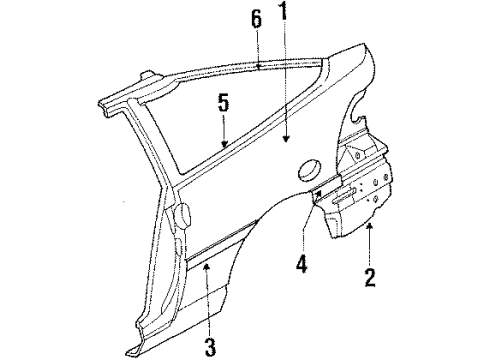 1990 Ford Probe Glass & Hardware - Quarter Panel Diagram