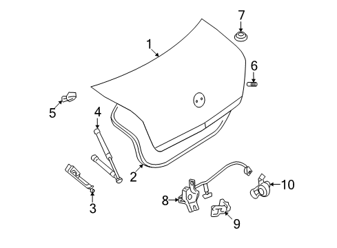 2007 Mercury Milan Trunk Lid & Components Diagram
