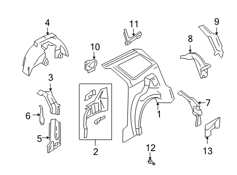2003 Ford Focus Inner Wheelhouse, Rear Passenger Side Diagram for YS4Z-7427886-CA