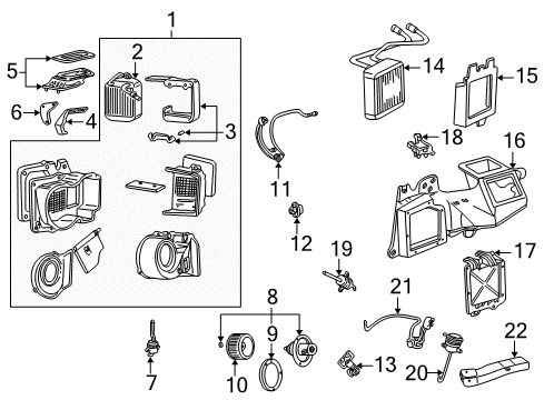 2005 Ford F-250 Super Duty A/C Evaporator & Heater Components Diagram