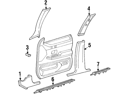 2000 Mercury Grand Marquis Windshield Pillar Trim, Slate Blue, Driver Side Diagram for F8AZ5403599AAA