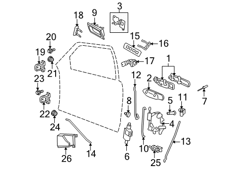 2003 Mercury Grand Marquis Front Door - Lock & Hardware Diagram