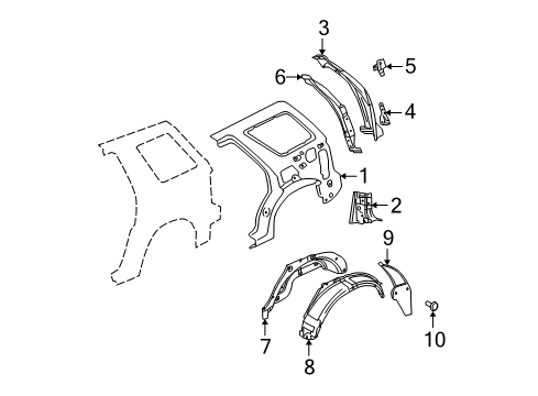2004 Mercury Mountaineer Inner Structure - Quarter Panel Diagram