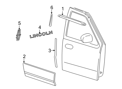 2002 Lincoln Blackwood Exterior Trim - Front Door Diagram