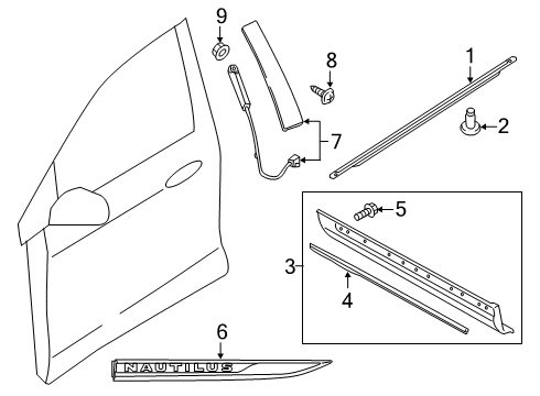 2023 Lincoln Nautilus Keyboard Actuator, Front Driver Side Diagram for FA1Z-14A626-AB