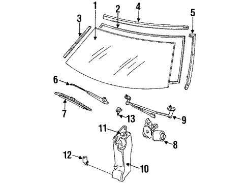 1992 Mercury Capri Glass - Windshield Diagram
