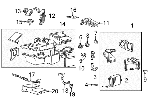 2008 Ford Crown Victoria A/C Evaporator & Heater Components Diagram