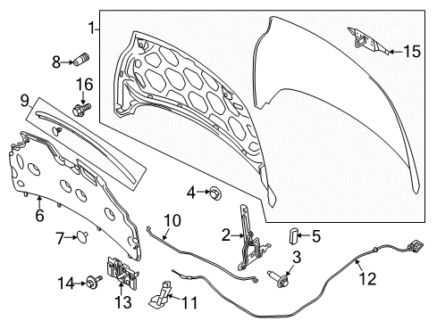 2015 Ford Fiesta Hood & Components Diagram