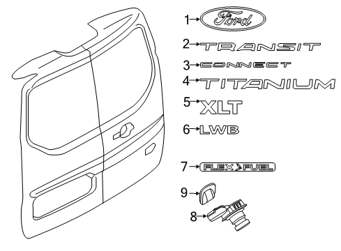 2019 Ford Transit Connect Exterior Trim - Lift Gate Diagram