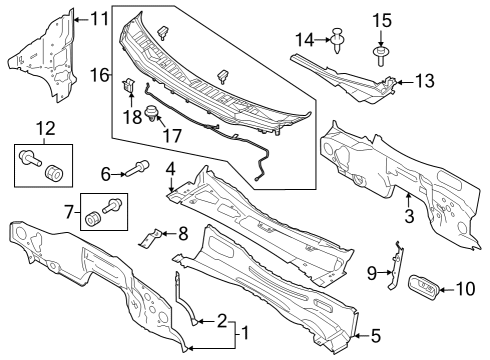 2024 Ford F-250 Super Duty Grille - Cowl Top Diagram for PC3Z-10022A68-AB