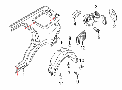 2013 Ford Explorer Quarter Panel & Components Diagram