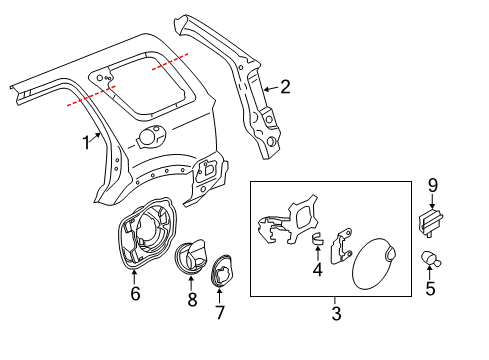 2012 Ford Escape Quarter Panel & Components Diagram