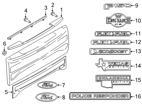 2015 Ford F-150 Nameplate, Rear Diagram for FL3Z-9942528-G