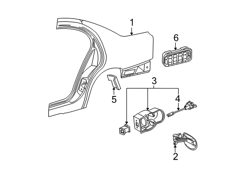 2000 Lincoln LS Quarter Panel & Components Diagram