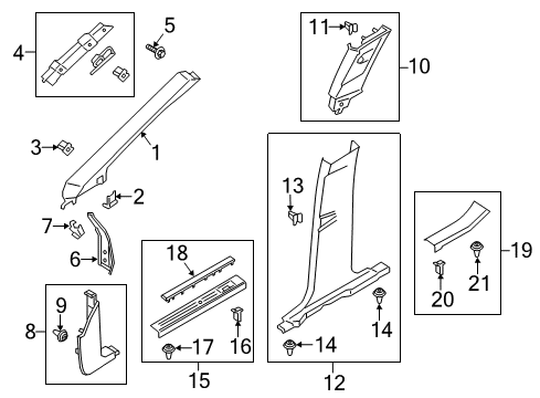 2016 Lincoln MKC Interior Trim - Pillars Diagram