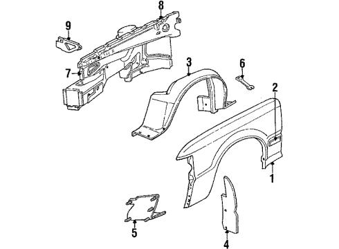 1988 Ford EXP Exterior Trim - Fender Diagram