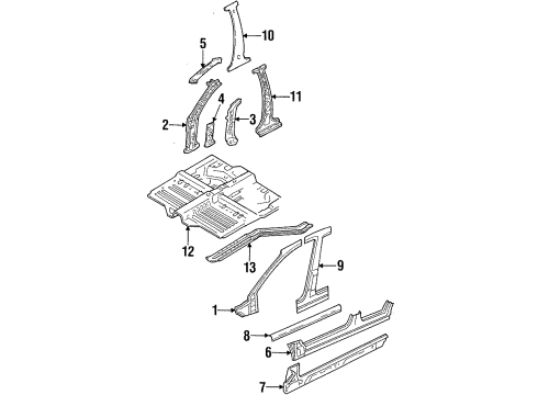 1997 Mercury Tracer Inner Pillar, Front Driver Side Diagram for F7CZ5402505AB