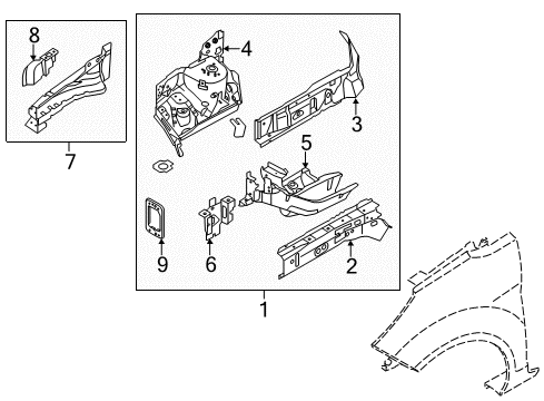 2011 Ford Fiesta Structural Components & Rails Diagram