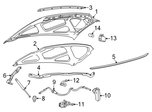 2000 Ford F-250 Super Duty Hood & Components Diagram