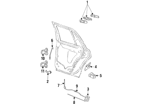 1992 Mercury Grand Marquis Rear Door - Lock & Hardware Diagram
