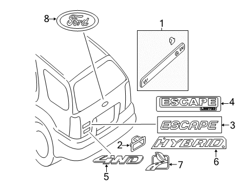 2012 Ford Escape Exterior Trim - Lift Gate Diagram 2 - Thumbnail