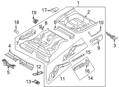 2009 Lincoln MKS Rear Floor Pan Diagram for 8A5Z-5411215-BA