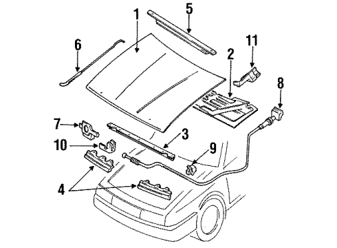 1995 Mercury Tracer Hood & Components Diagram