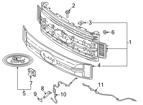 2018 Ford F-250 Super Duty Grille & Components Diagram